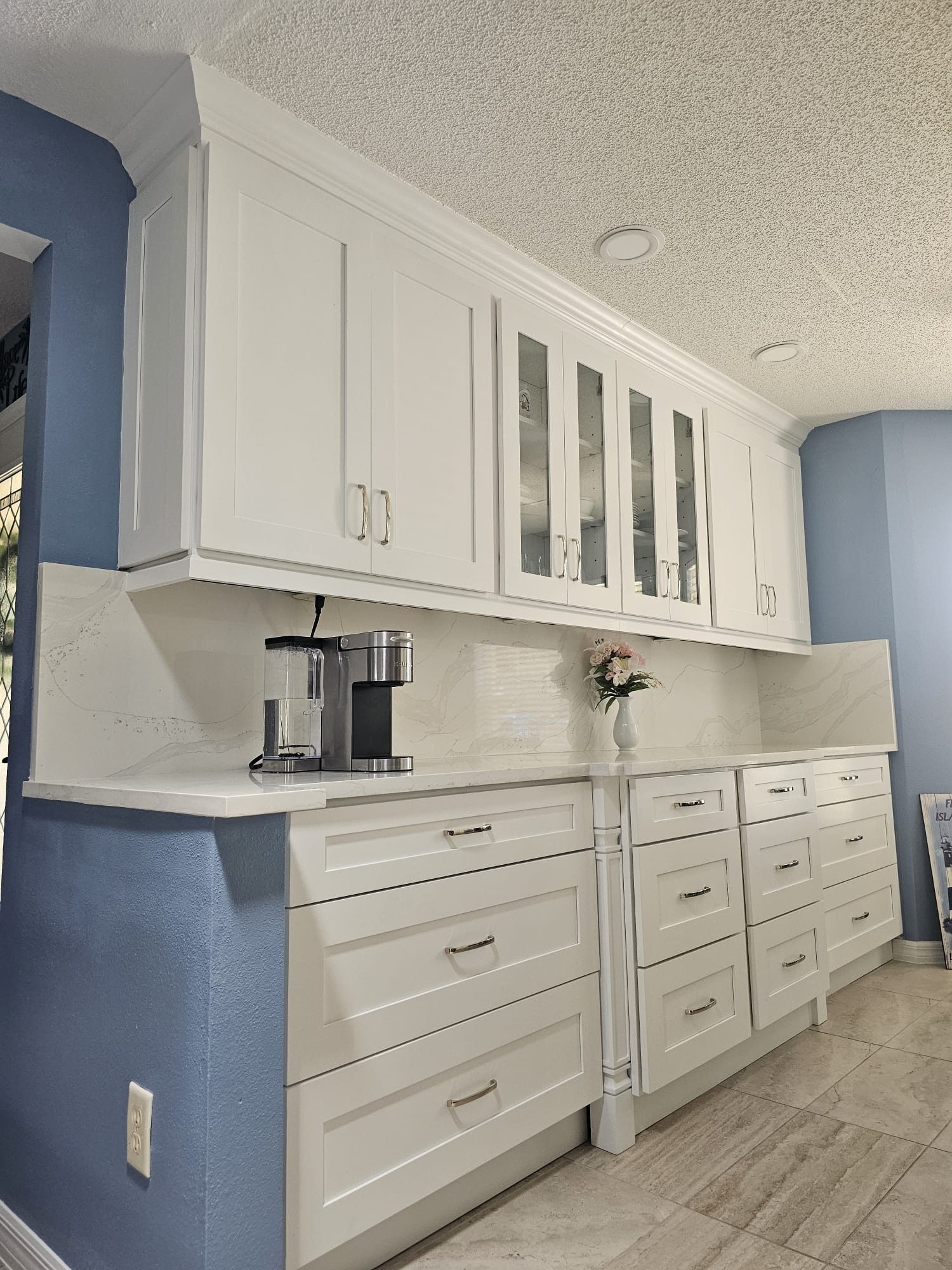 White Kitchen with Glass Front Uppers