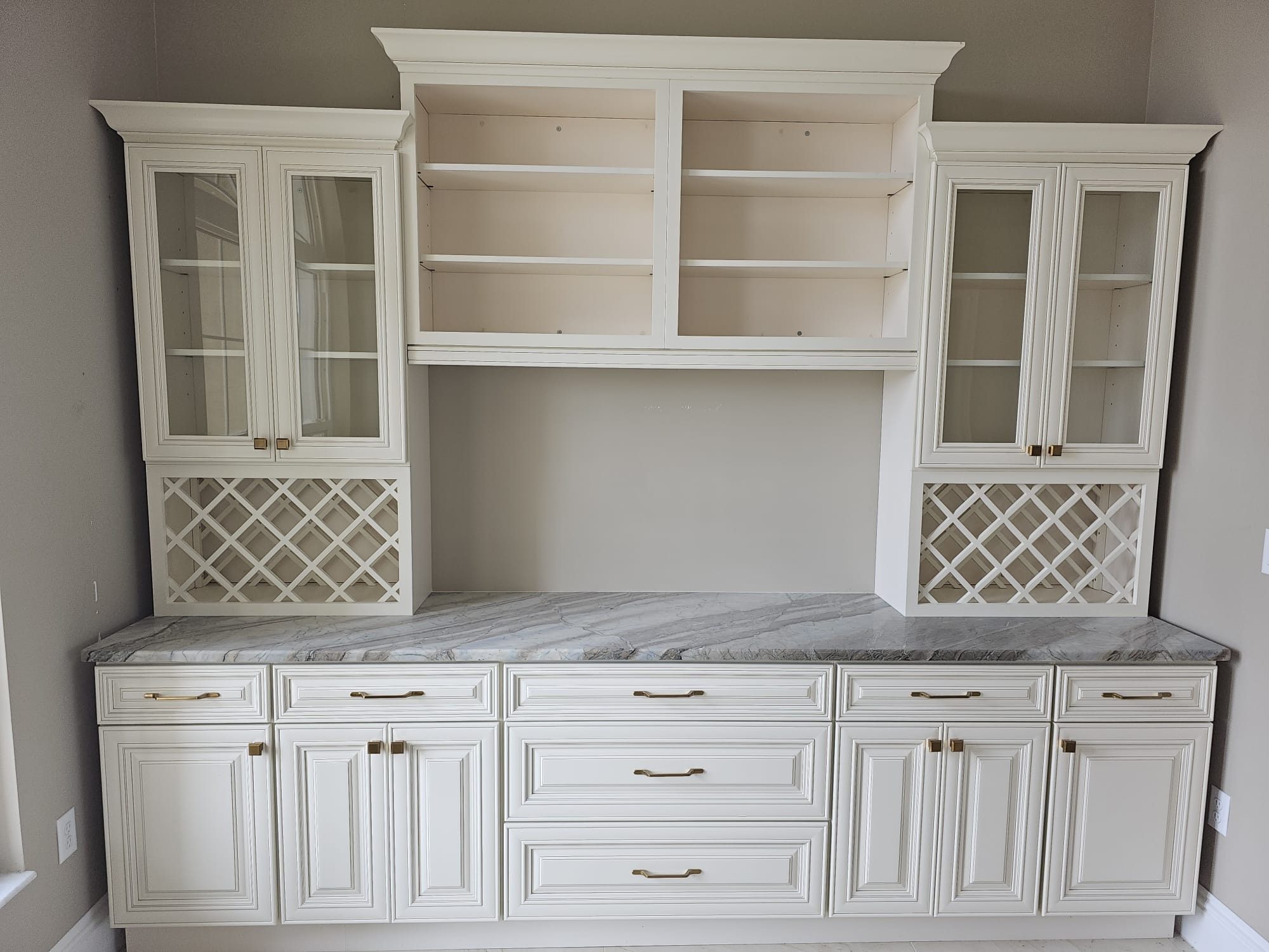 Antique White Buffet with Glass Hutch